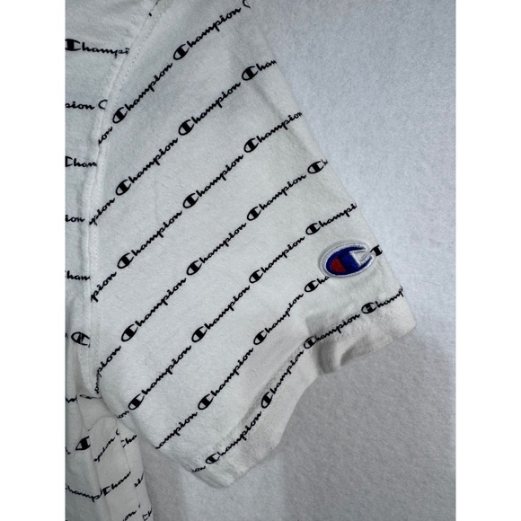 Champion‎ Men's White All Over Script Logo T Shirt Small Authentic Athleticwear - Picture 3 of 5